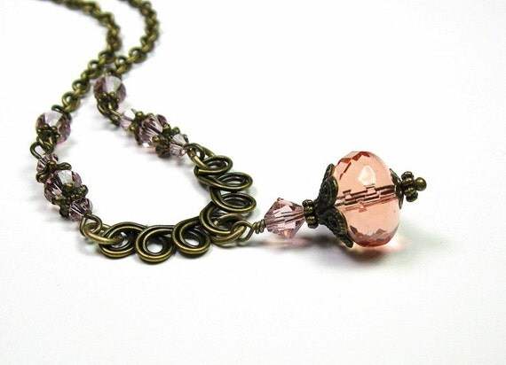 Victorian Style Necklace Dusty Rose Peach Antique by jewelrybyNaLa