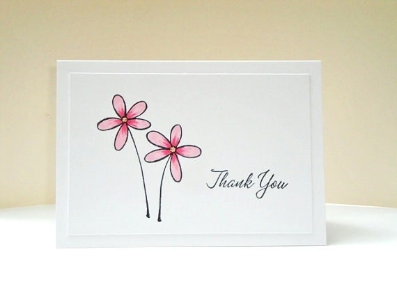 Items Similar To Pink Floral Thank You Card Set Clean And Simple Thank