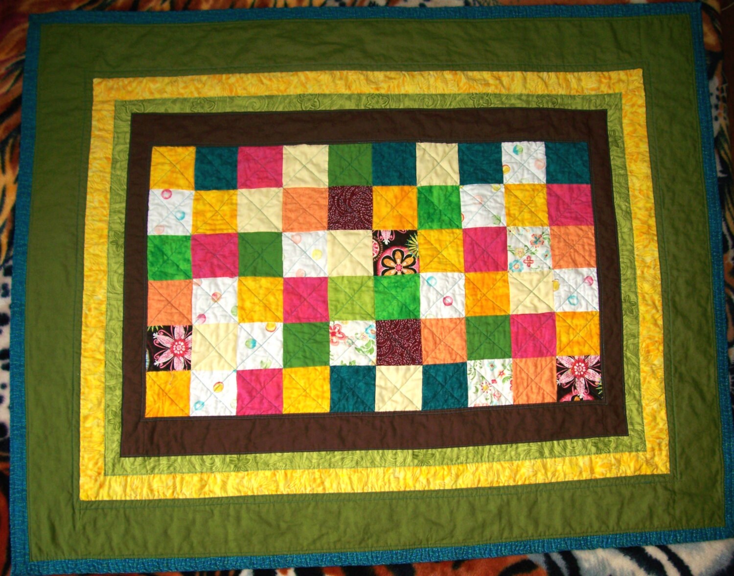 Bright Patchwork Toddler Quilt Turquoise Quilt Baby Quilt