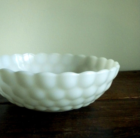 Vintage Hobnail Milk Glass Serving Bowl