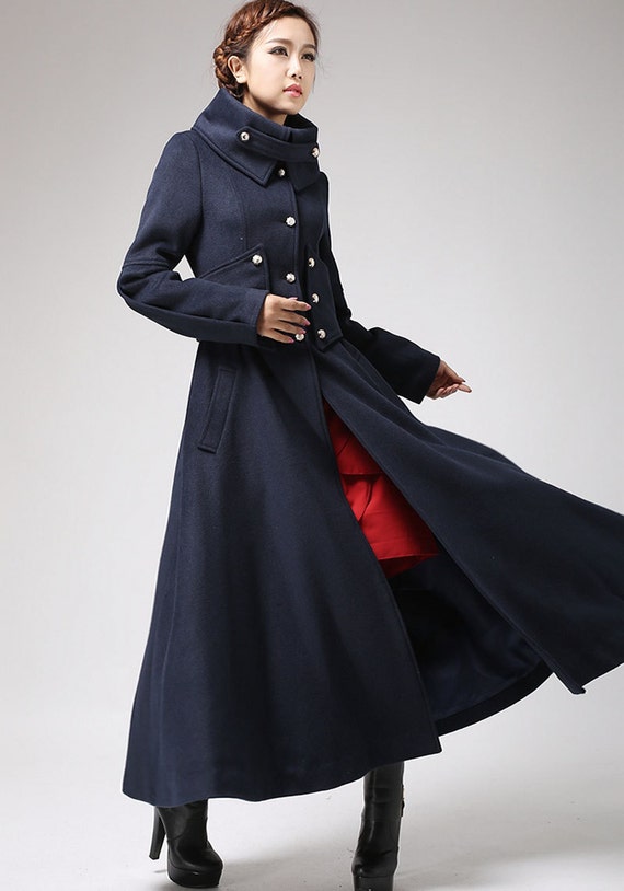 Military coat long coat wool coat navy coat warm coat