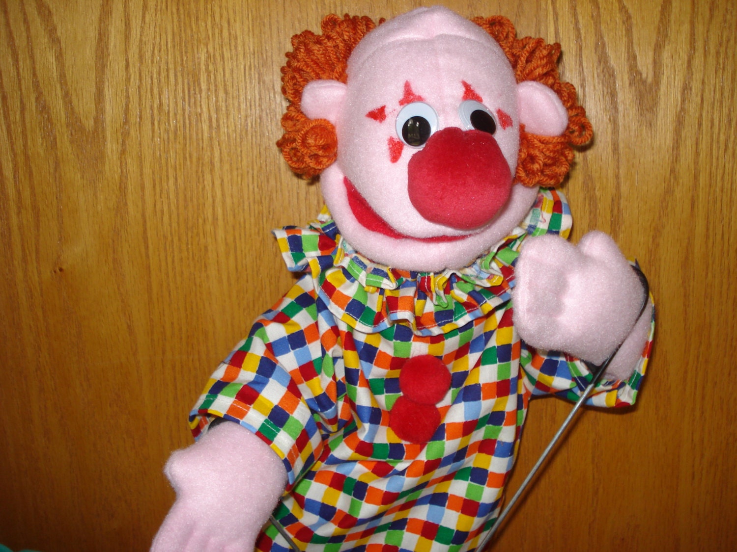 Clown hand puppet moveable mouth arm rods for by puppetsbymargie