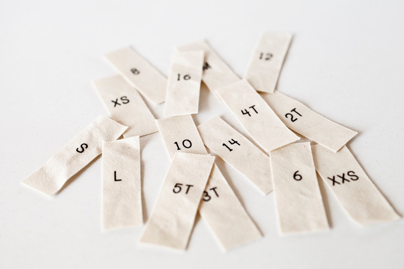 100 Clothing Size Labels organic cotton size tags