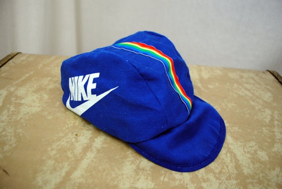 RARE Vintage 80s NIKE Rainbow Racer Stripe Biker Cap Cycling