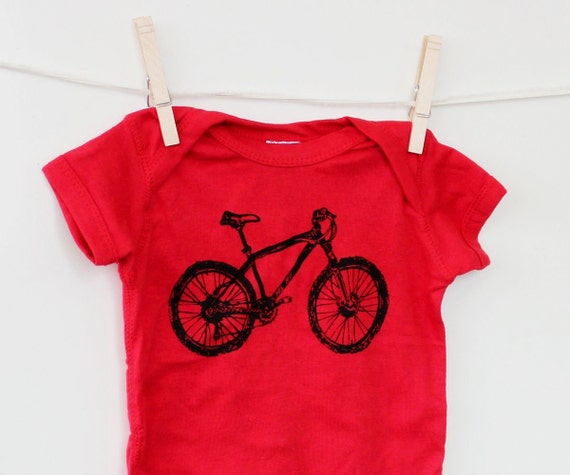 Mountain Bike Baby One Piece, Red, Cotton Infant Creeper, Bodysuit, Onepiece, Baby Shower Gift, Unisex Baby Clothing, Screen-printed Graphic
