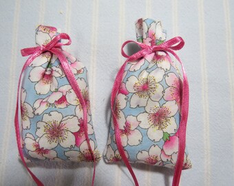 Blue 3"X2" Sachets-'Icy Apple' Fragrance-Pink and White Sachet-Herbal Cotton Fabric Sachet-Pink Ribbon-Cindy's Loft-350