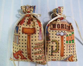 Light Brown 4.5"X2" Sachet-'Irish Cream' Fragrance-Carpenter Tools Sachet-Masculine Father's Day Fabric Sachet-Ivory Ribbon-Cindy's Loft-359