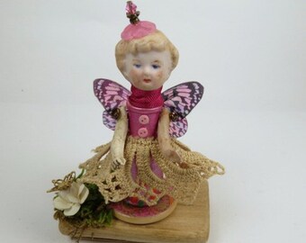 Butterfly Miniature Art Doll," New Wings", Little Girl Assemblage Art Doll,