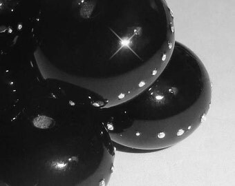 Sand Pebbles in JET.....Set of -Five- Handmade Lampwork Beads.. black silver holiday formal ebony midnight BeatleBabyGlassworks