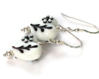 White & Black Heart Earrings, One of a Kind, Valentines Gifts for Women Mom Wife Sister Daughter Grandma Teacher Under 20, Stocking Stuffers