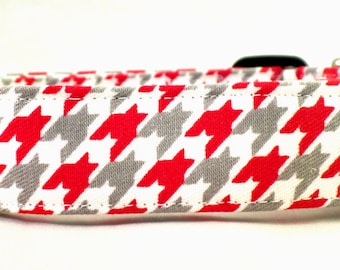 Red White and Gray Houndstooth Dog Collar