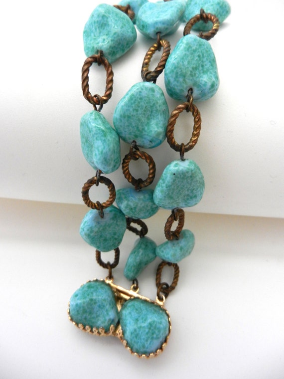 Incredible 1960s bracelet great Turquoise stones vitrified