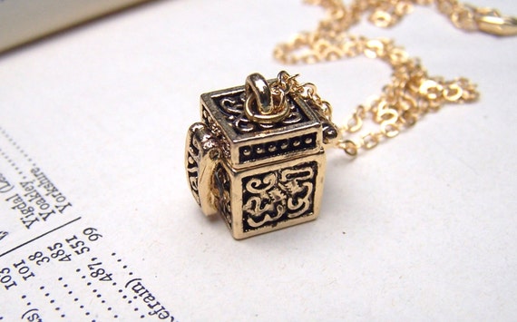 Gold Wish Box Prayer Box Jewelry Locket Necklace