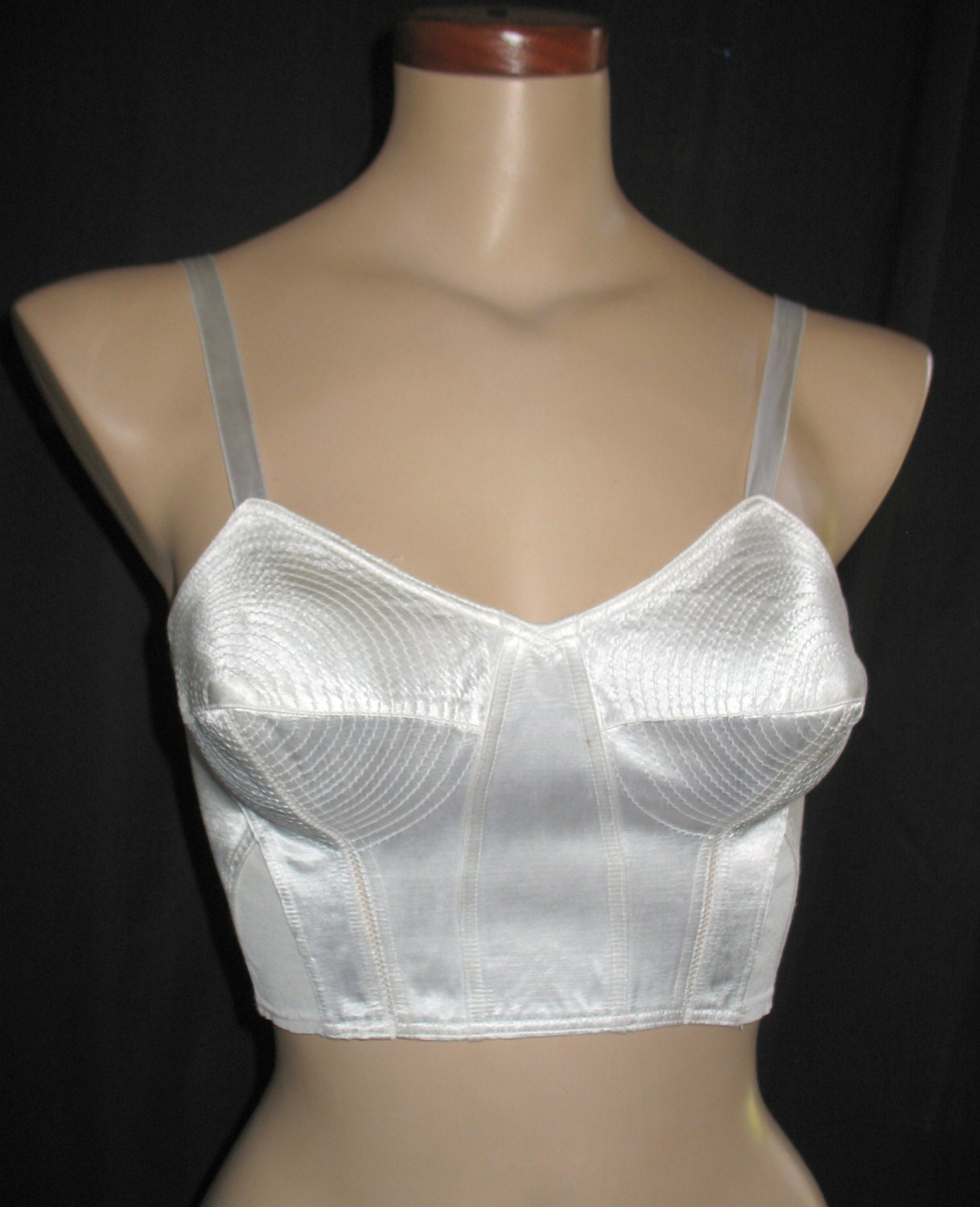 Vintage 1950s Bullet Bra White Satin Long Line Size 33