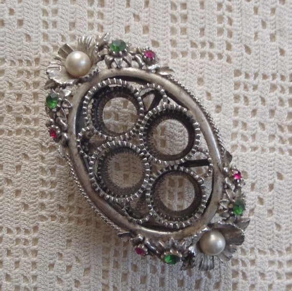 Vintage Florenza Lipstick Holder Silver Tone Rhinestones