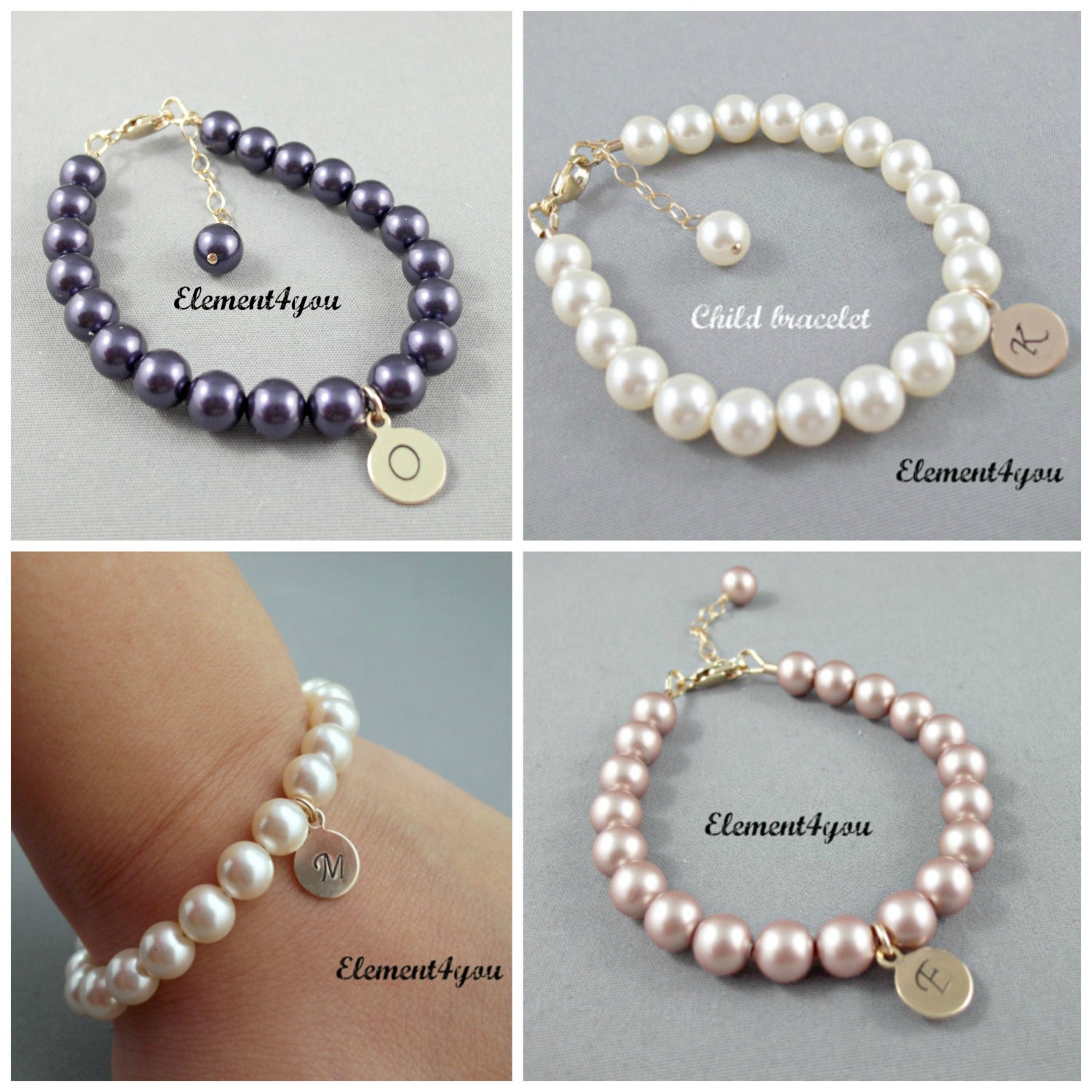 Flower girl bracelet Initial gold charm bracelet by Element4you