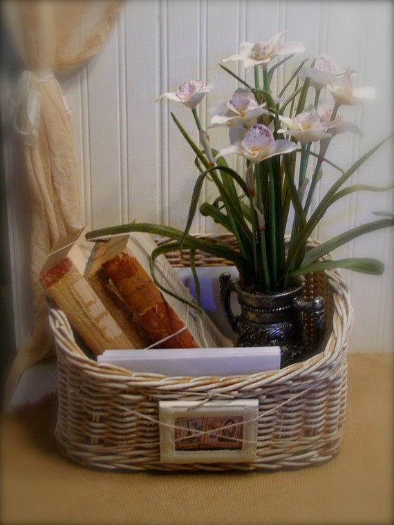 Items similar to Hand Painted Office Basket Supplies French