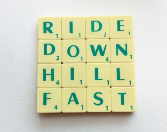 Bike drinks coaster, upcycled scrabble tiles, Mountain biker, sports, cyclists Birthday Gift