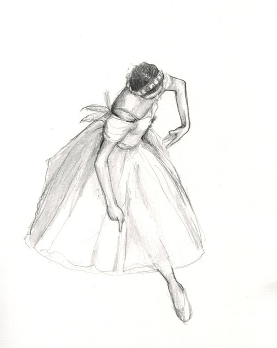 Bailarina IV Original lápiz dibujo clásico firmado 8 x 10
