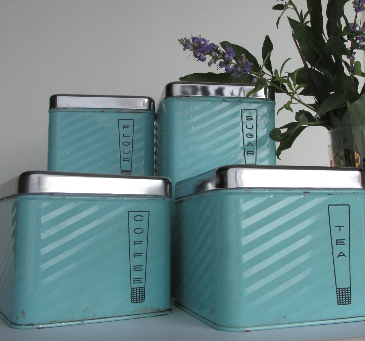 vintage kitchen decor Robin's Egg Blue Canister Set 4