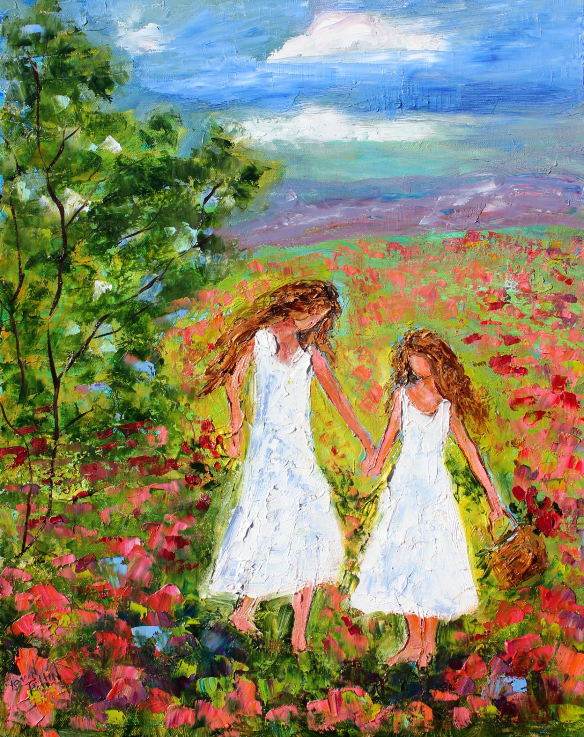 Original oil Painting Girls in the Meadow PALETTE by Karensfineart