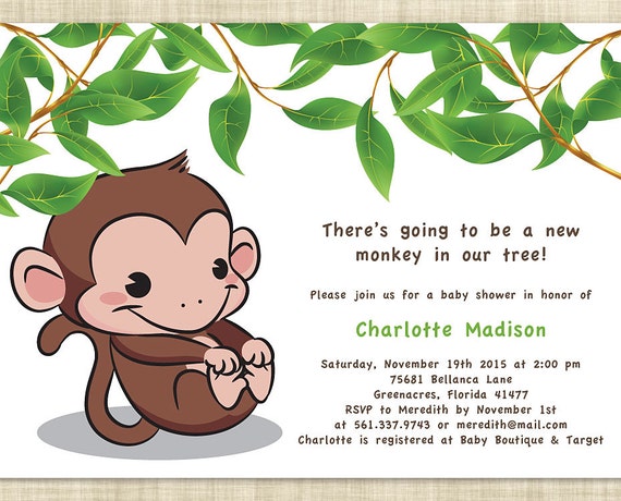 monkey boy baby invitations shower Boy Etsy Shower or Baby Monkey on  for Invite Girl Baby Template,