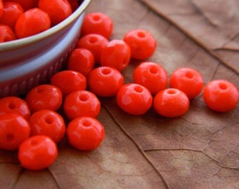 Orange Rondelle Beads, Czech Glass Faceted Beads, Fire Polished Small Glass Spacers, 3X5mm Opaque dark orange(30pcs) NEW