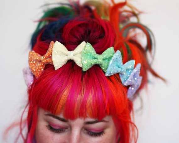 Rainbow Glitter Bow Crown Headband, Rainbow or Pastel Rainbow