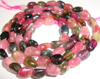Reduced from 19.00, 15.5 Inch, 5.5-7mm, Natural Watermelon Tourmaline Smooth Polished Nuggets