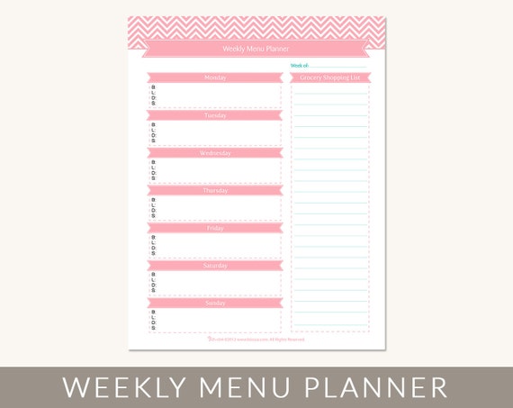 items similar to weekly menu planner editable pdf template on etsy