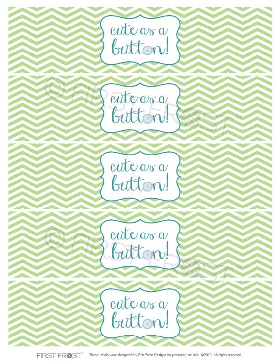 Cute As A Button Party Printable Water Bottle Labels DIY INSTANT 