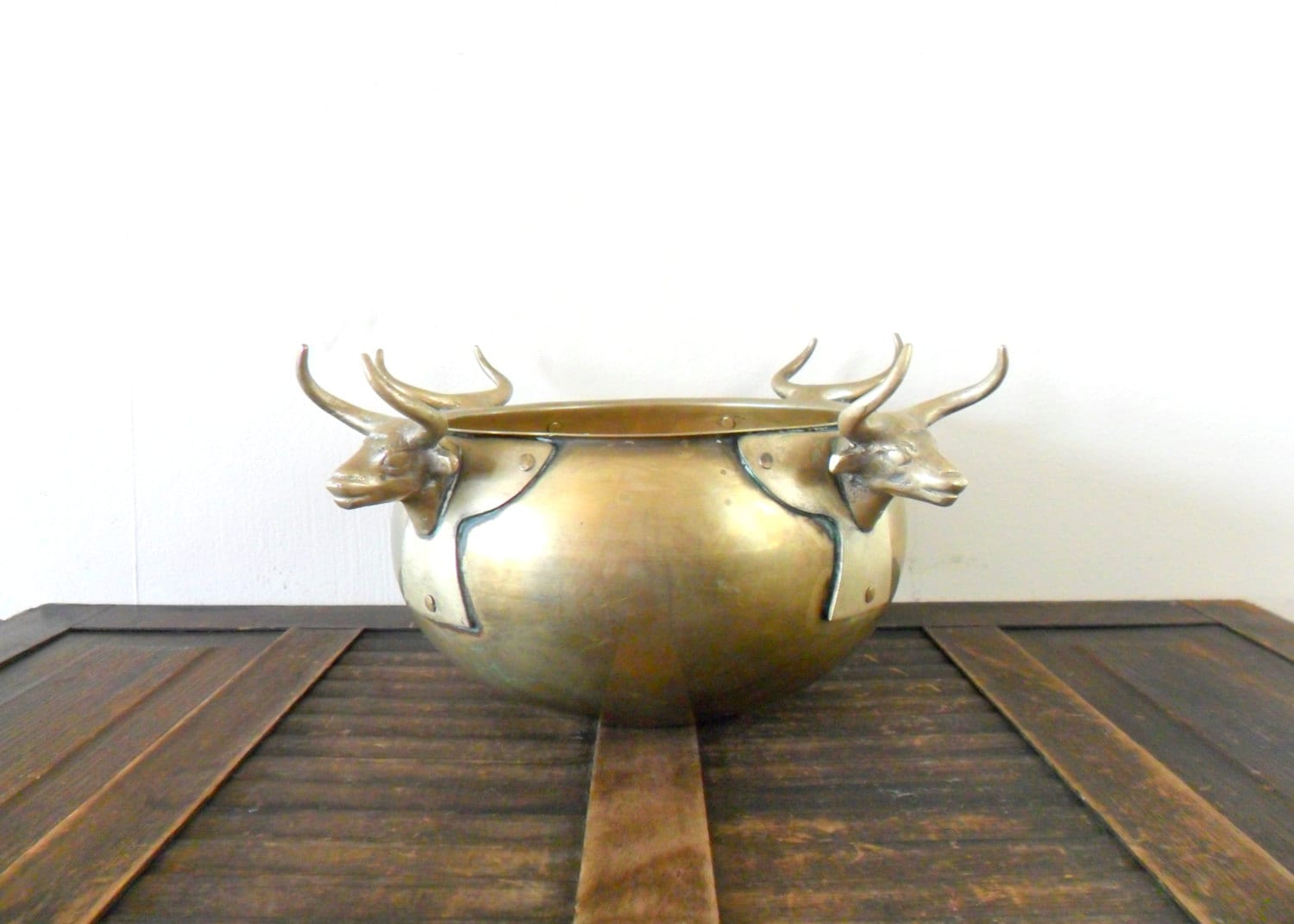 vintage heavy turkish brass bull bowl hatti horn silk