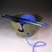Yarn knitting bowl crochet tatting holder blue green glaze