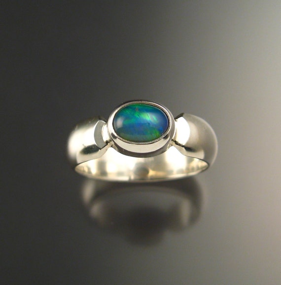 Opal Ring with wide low dome smooth band handmade in your size