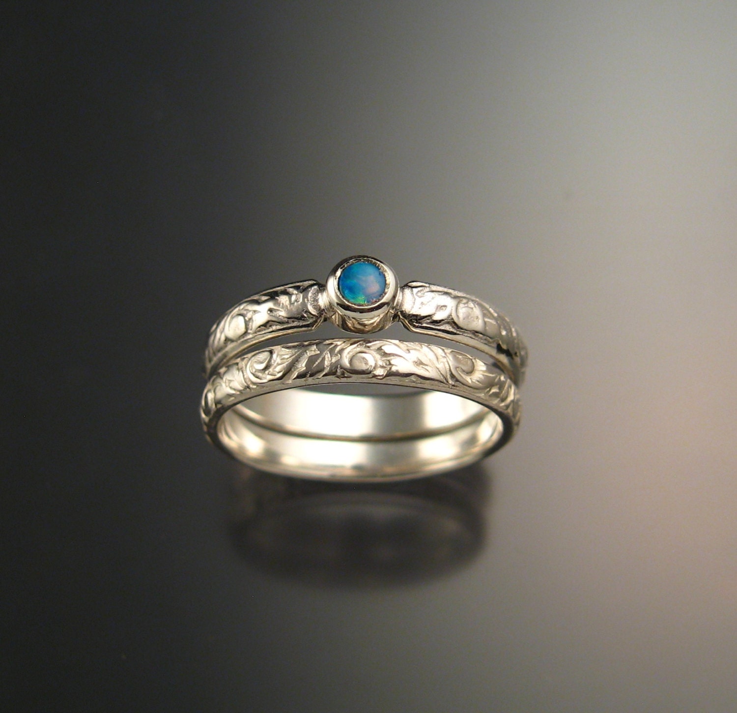 opal wedding set sterling silver victorian bezel set two ring set made to order in your size - Opal Wedding Ring Sets opal wedding set sterling silver victorian bezel set two ring set made to order in your size - Opal Wedding Ring Sets