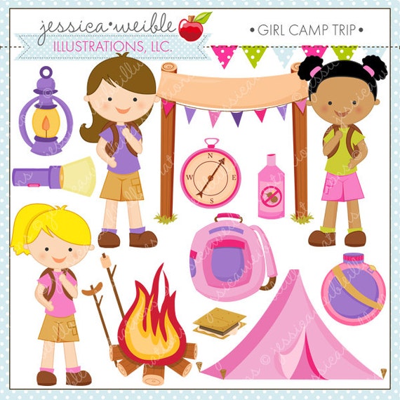Girl Camp Trip Cute Digital Clipart for by JWIllustrations on Etsy