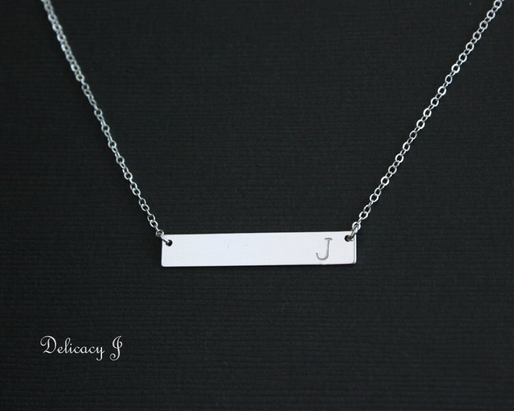 Initial silver bar necklace Bar monogram necklace