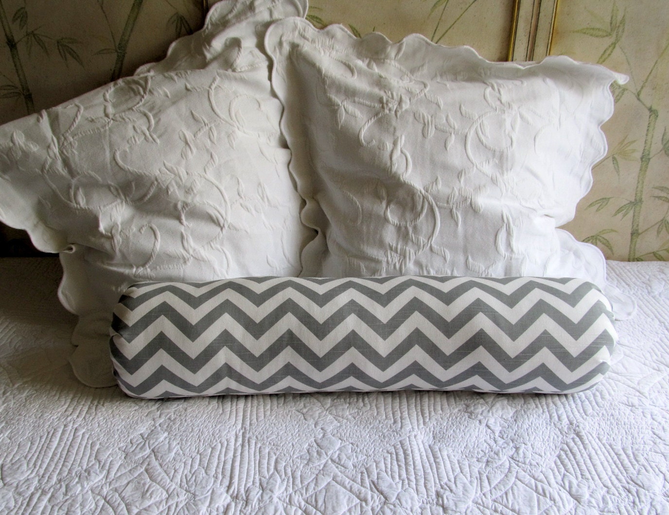 CHEVRON Gray super long DAYBED Size bolster pillow 8x30