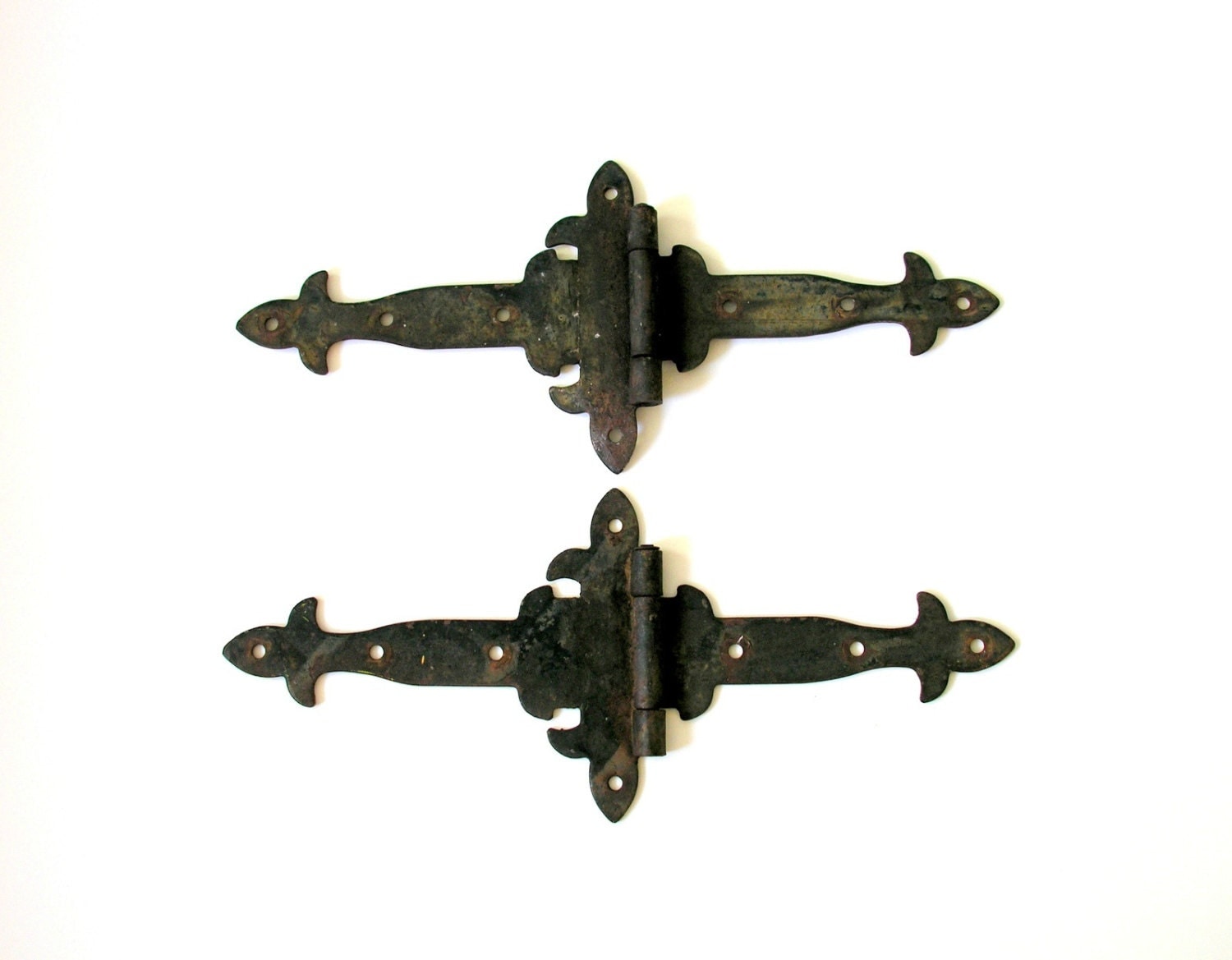 Antique Strap Hinges Pair Vintage Gothic Style Iron Hardware