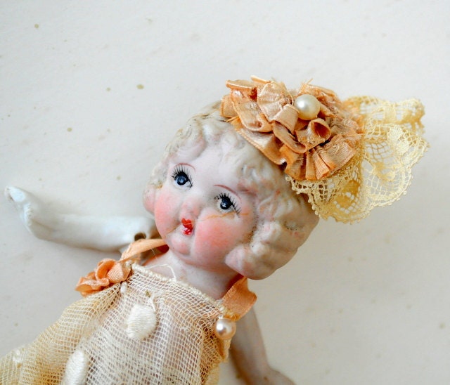 Dear Frozen Charlotte antique doll with lace dresses rococo