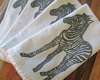 Organic Cotton Cloth Napkins - Screen Printed Dinner Napkins - Eco Friendly Table Linens - Handmade - Zebra - Screenprint - Table Setting