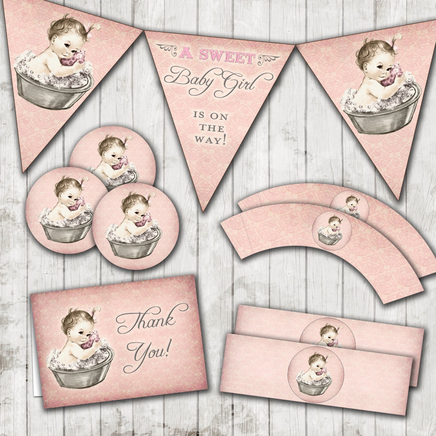 Baby Bath Party Package Kit Vintage Baby Shower Party