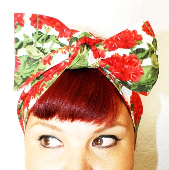 Vintage Inspired Head Scarf Red Summer Floral Retro