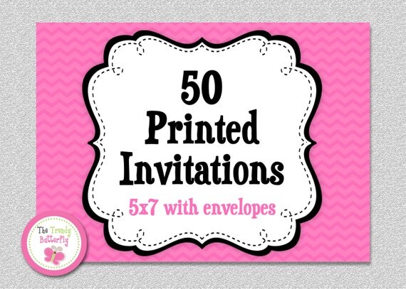 50 PRINTED INVITATIONS , 5x7 Invitations with Envelopes , SHIPS within 1-2 days by The Trendy Butterfly Il_570xn