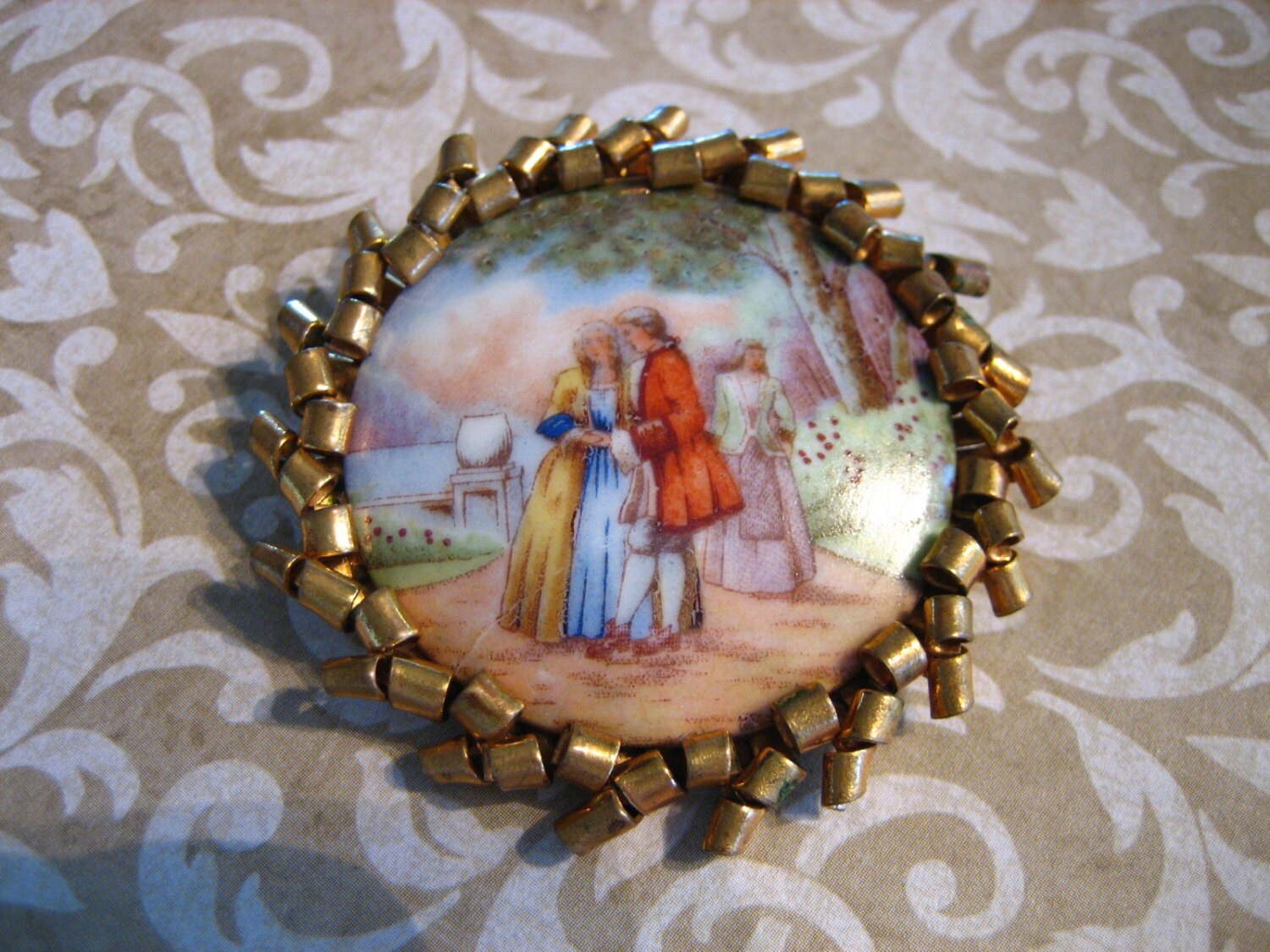 Antique Victorian LIMOGES Hand Painted Porcelain Pin or Brooch