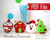 PDF Christmas Ornament, 4 Felt Sewing Pattern Penguin, gingerbread house, Santa and Christmas Tree- Kit C, Instant A866 Il_170x135