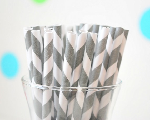 25 Paper Straws, Stripped Paper Straws, Light Grey Paper Straws or Select color Paper Straws A487 Il_570xn