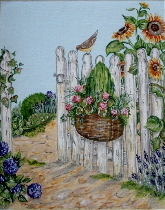 Garden Gate Painting fine art acrylic victorian by Sheekydoodle