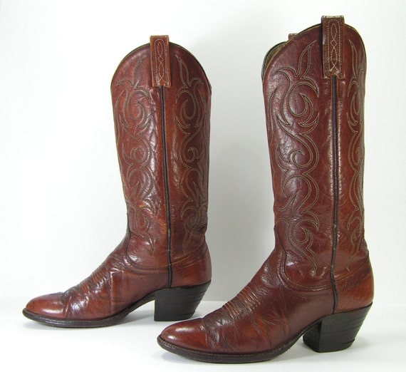 cowboy boots womens 6 C wide brown western leather vintage dan