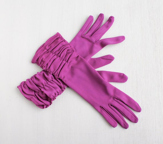 purple evening gloves